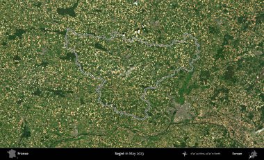 Segre. Mayıs 2023 'te çekilen Copernicus Sentinel karolarından oluşan bir uydu görüntüsünde Fransa' nın idari bölgesinin ana hatları belirlendi.