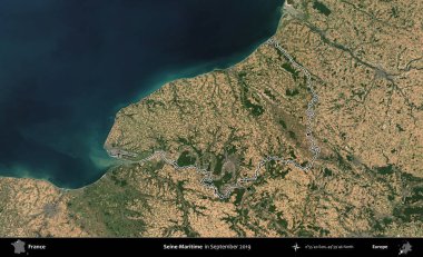 Sen-Denizcilik. Eylül 2019 'da çekilen Copernicus Sentinel karolarından oluşan bir uydu görüntüsünde Fransa' nın idari bölgesinin ana hatlarını çizdim.