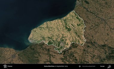 Sen-Denizcilik. Fransa 'nın idari alanı, Eylül 2019' da çekilen Kopernik Nöbetçi karolarından oluşan koyu renkli bir uydu görüntüsü üzerinde vurgulandı ve özetlendi.