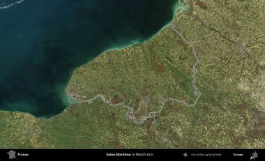 Sen-Denizcilik. Mart 2021 'de çekilen Copernicus Sentinel karolarından oluşan bir uydu görüntüsünde Fransa' nın idari bölgesinin ana hatları belirlendi.