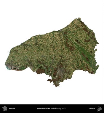 Sen-Denizcilik. Fransa 'nın idari bölgesi, Şubat 2022' de çekilen Kopernik Nöbetçi karolarından oluşan bir uydu görüntüsüyle beyaza izole edildi.