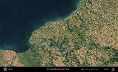 Sen-Denizcilik. Copernicus Sentinel 'in Ağustos 2024' te çekilen uydu görüntüsünde Fransa 'nın idari bölgesinin ana hatları belirlendi.