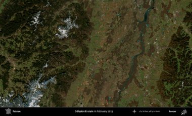 Selestat-Erstein. Copernicus Sentinel 'in Şubat 2023' te çekilmiş uydu görüntüsü üzerine Fransa 'nın idari bölgesi.