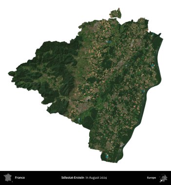 Selestat-Erstein. Fransa 'nın idari bölgesi, Ağustos 2024' te çekilen Kopernik Nöbetçi karolarından oluşan bir uydu görüntüsüyle beyaza izole edildi.
