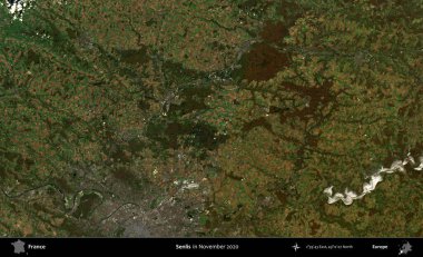 Senlis. Copernicus Sentinel 'in Kasım 2020' de çekilmiş uydu görüntüsü üzerine Fransa 'nın idari bölgesi.