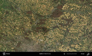 Senlis. Copernicus Sentinel 'in Mart 2022' de çekilmiş uydu görüntüsü üzerine Fransa 'nın idari bölgesi.