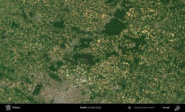 Senlis. Copernicus Sentinel 'in Haziran 2023' te çekilmiş uydu görüntüsü üzerine Fransa 'nın idari bölgesi.