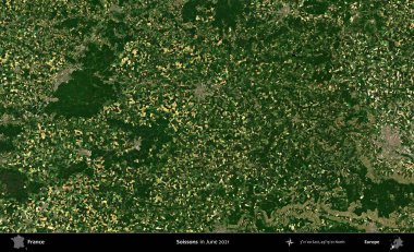 Soissonlar. Copernicus Sentinel 'in Haziran 2021' de çekilmiş uydu görüntüsü üzerine Fransa 'nın idari bölgesi.