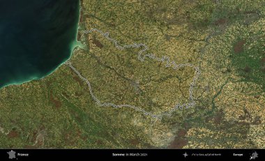 Biraz daha. Mart 2021 'de çekilen Copernicus Sentinel karolarından oluşan bir uydu görüntüsünde Fransa' nın idari bölgesinin ana hatları belirlendi.