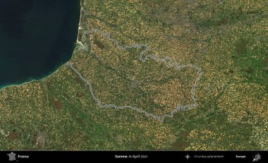 Biraz daha. Copernicus Sentinel 'in Nisan 2021' de çekilen uydu görüntüsünde Fransa 'nın idari bölgesinin ana hatları belirlendi.