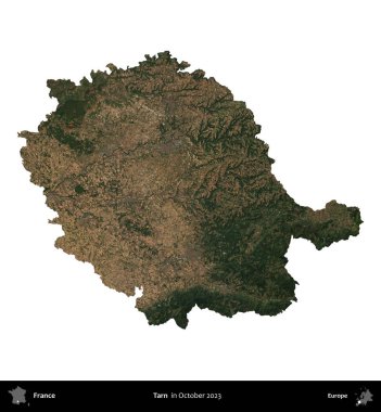 Tarn. Fransa 'nın idari bölgesi, Ekim 2023' te çekilen Kopernik Nöbetçi karolarından oluşan bir uydu görüntüsüyle beyaza izole edildi.