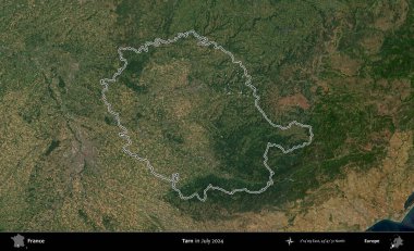 Tarn. Copernicus Sentinel 'in Temmuz 2024' te çekilen uydu görüntüsünde Fransa 'nın idari bölgesinin ana hatları belirlendi.