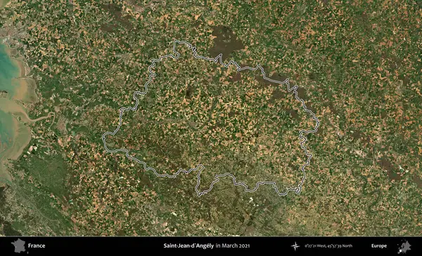 Saint-Jean-d'Angely. Mart 2021 'de çekilen Copernicus Sentinel karolarından oluşan bir uydu görüntüsünde Fransa' nın idari bölgesinin ana hatları belirlendi.