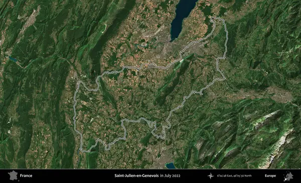 Saint-Julien-en-Genevois. Copernicus Sentinel 'in Temmuz 2022' de çekilen uydu görüntüsünde Fransa 'nın idari bölgesinin ana hatları belirlendi.