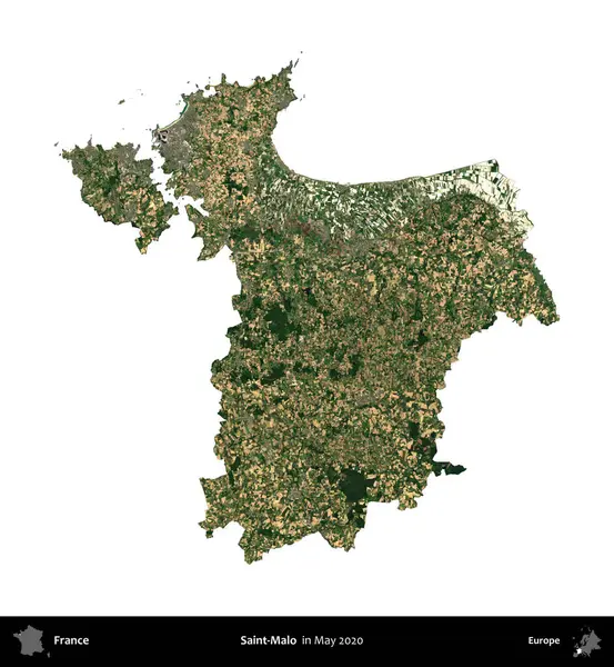 Saint-Malo 'da. Fransa 'nın idari bölgesi, Mayıs 2020' de çekilen Kopernik Nöbetçi karolarından oluşan bir uydu görüntüsüyle beyaza izole edildi.