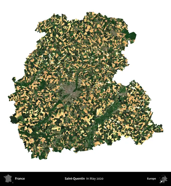 Aziz Quentin. Fransa 'nın idari bölgesi, Mayıs 2020' de çekilen Kopernik Nöbetçi karolarından oluşan bir uydu görüntüsüyle beyaza izole edildi.