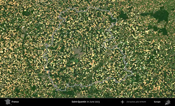 Aziz Quentin. Haziran 2023 'te çekilen Copernicus Sentinel karolarından oluşan bir uydu görüntüsünde Fransa' nın idari bölgesinin ana hatları belirlendi.