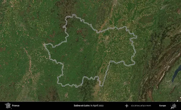 Saone-et-Loire. Nisan 2022 'de çekilen Copernicus Sentinel karolarından oluşan bir uydu görüntüsünde Fransa' nın idari bölgesinin ana hatları belirlendi.