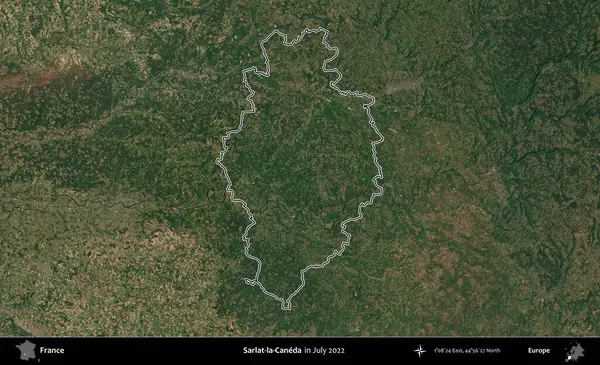 Sarlat-la-Caneda. Copernicus Sentinel 'in Temmuz 2022' de çekilen uydu görüntüsünde Fransa 'nın idari bölgesinin ana hatları belirlendi.