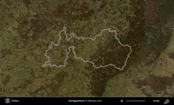 Sarregülinler. Copernicus Sentinel 'in Şubat 2021' de çekilen uydu görüntüsünde Fransa 'nın idari bölgesinin ana hatları belirlendi.