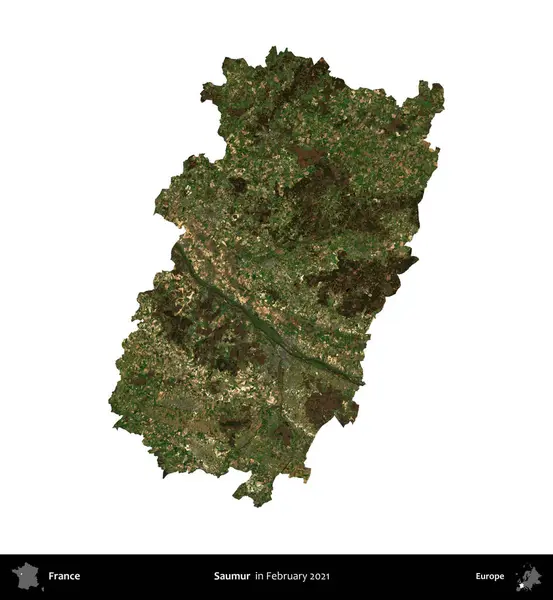 Saumur. Fransa 'nın idari bölgesi, Şubat 2021' de çekilen Kopernik Nöbetçi karolarından oluşan bir uydu görüntüsüyle beyaza izole edildi.