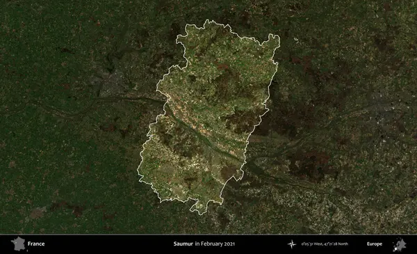 Saumur. Fransa 'nın idari alanı, Şubat 2021' de çekilen Kopernik Sentinel karolarından oluşan koyu renkli bir uydu görüntüsü üzerinde vurgulandı ve özetlendi.