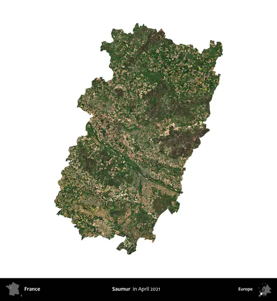 Saumur. Fransa 'nın idari bölgesi, Nisan 2021' de çekilen Kopernik Nöbetçi karolarından oluşan bir uydu görüntüsü ile beyaza izole edildi.