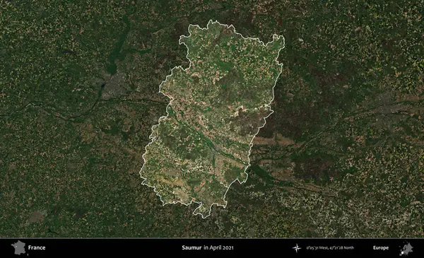 Saumur. Fransa 'nın idari alanı, Nisan 2021' de çekilen Kopernik Sentinel karolarından oluşan koyu renkli bir uydu görüntüsü üzerinde vurgulandı ve özetlendi.