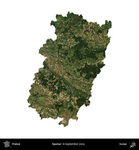 Saumur. Fransa 'nın idari bölgesi, Eylül 2024' te çekilen Kopernik Nöbetçi karolarından oluşan uydu görüntüsüyle beyaza izole edildi.