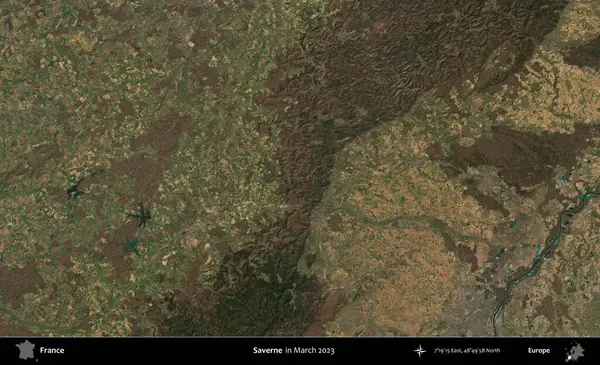 Saverne. Copernicus Sentinel 'in Mart 2023' te çekilmiş uydu görüntüsü üzerine Fransa 'nın idari bölgesi.