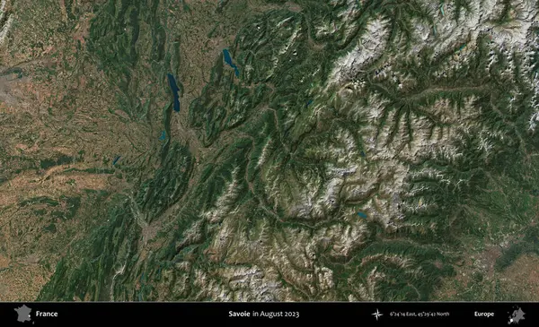 Savoie. Copernicus Sentinel 'in Ağustos 2023' te çekilmiş uydu görüntüsü üzerine Fransa 'nın idari bölgesi.