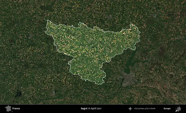 Segre. Fransa 'nın idari alanı, Nisan 2021' de çekilen Kopernik Sentinel karolarından oluşan koyu renkli bir uydu görüntüsü üzerinde vurgulandı ve özetlendi.