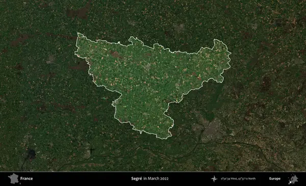 Segre. Fransa 'nın idari alanı, Mart 2022' de çekilen Kopernik Sentinel karolarından oluşan koyu renkli bir uydu görüntüsü üzerinde vurgulandı ve özetlendi.