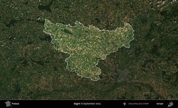 Segre. Fransa 'nın idari alanı, Eylül 2024' te çekilen Kopernik Nöbetçi karolarından oluşan koyu renkli bir uydu görüntüsü üzerinde vurgulandı ve özetlendi.