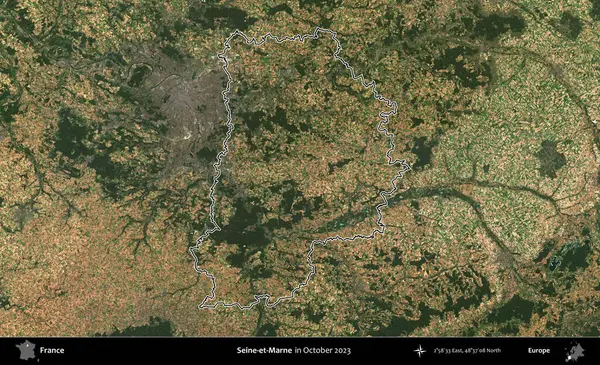 Seine-et-Marne. Copernicus Sentinel 'in Ekim 2023' te çekilen uydu görüntüsünde Fransa 'nın idari bölgesinin ana hatları belirlendi.