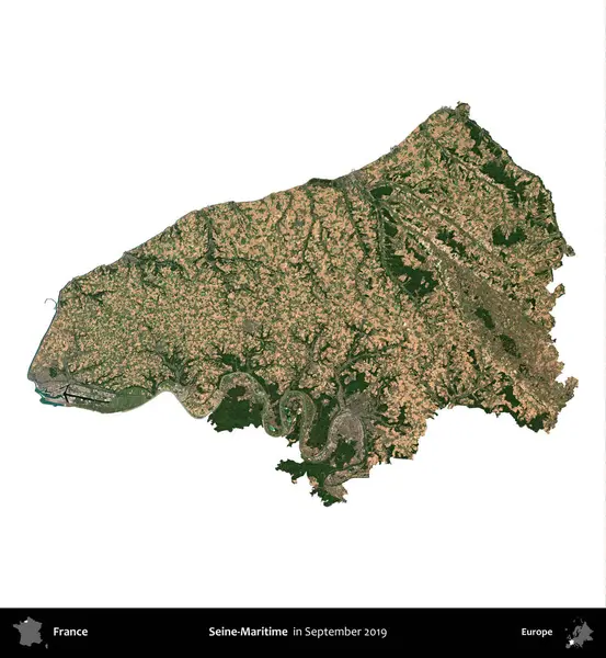 Sen-Denizcilik. Fransa 'nın idari bölgesi, Eylül 2019' da çekilen Kopernik Nöbetçi karolarından oluşan uydu görüntüsüyle beyaza izole edildi.