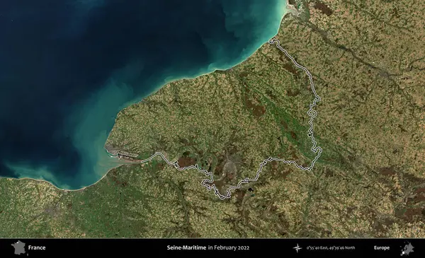 Sen-Denizcilik. Copernicus Sentinel 'in Şubat 2022' de çekilen uydu görüntüsünde Fransa 'nın idari bölgesinin ana hatları belirlendi.