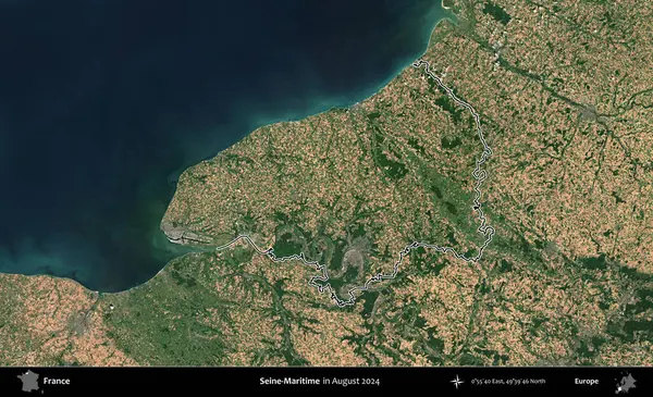 Sen-Denizcilik. Copernicus Sentinel 'in Ağustos 2024' te çekilen uydu görüntüsünde Fransa 'nın idari bölgesinin ana hatları belirlendi.