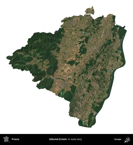Selestat-Erstein. Fransa 'nın idari bölgesi, Haziran 2023' te çekilen Kopernik Nöbetçi karolarından oluşan bir uydu görüntüsüyle beyaza izole edildi.
