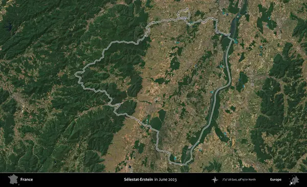 Selestat-Erstein. Haziran 2023 'te çekilen Copernicus Sentinel karolarından oluşan bir uydu görüntüsünde Fransa' nın idari bölgesinin ana hatları belirlendi.