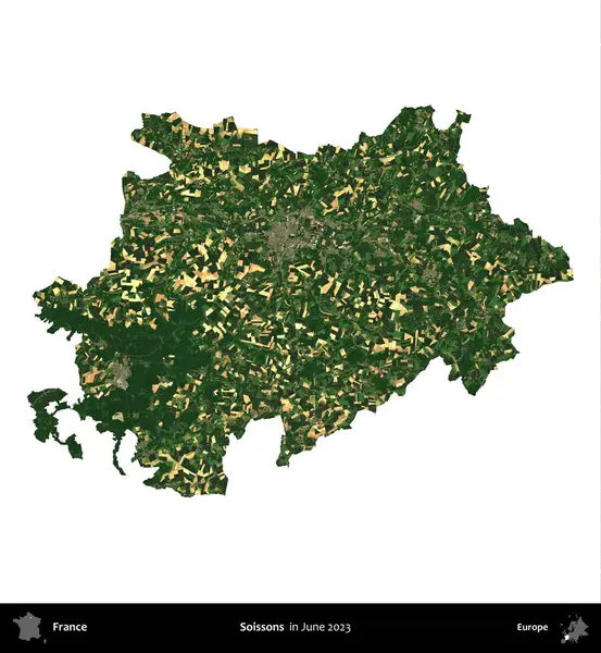 Soissonlar. Fransa 'nın idari bölgesi, Haziran 2023' te çekilen Kopernik Nöbetçi karolarından oluşan bir uydu görüntüsüyle beyaza izole edildi.