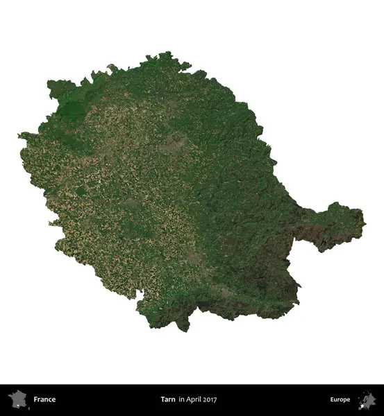 Tarn. Fransa 'nın idari bölgesi, Nisan 2017' de çekilen Kopernik Nöbetçi karolarından oluşan bir uydu görüntüsü ile beyaza izole edildi.