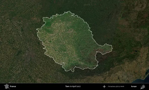 Tarn. Fransa 'nın idari alanı, Nisan 2017' de çekilen Kopernik Nöbetçi karolarından oluşan koyu renkli bir uydu görüntüsü üzerinde vurgulandı ve özetlendi.