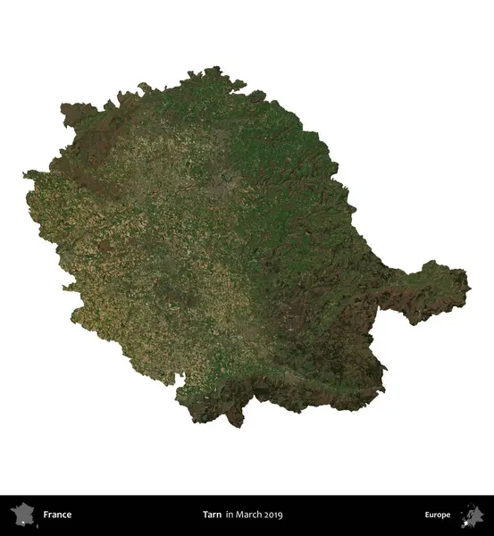 Tarn. Fransa 'nın idari bölgesi, Mart 2019' da çekilen Kopernik Nöbetçi karolarından oluşan bir uydu görüntüsüyle beyaza izole edildi.