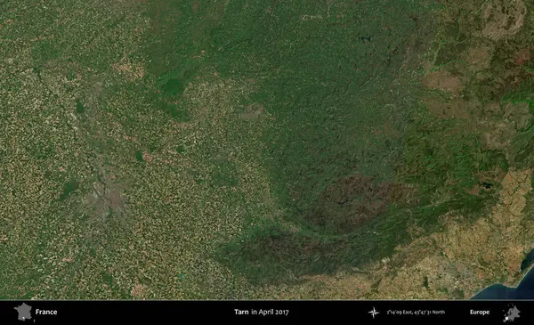 Tarn. Nisan 2017 'de Copernicus Sentinel karolarından oluşan bir uydu görüntüsü üzerine Fransa' nın idari bölgesi