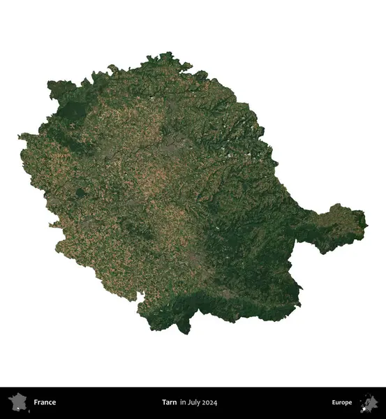 Tarn. Fransa 'nın idari bölgesi, Temmuz 2024' te çekilen Kopernik Nöbetçi karolarından oluşan bir uydu görüntüsü ile beyaza izole edildi.
