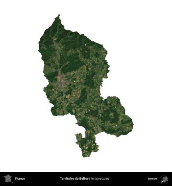 Territoire-de-Belfort. Fransa 'nın idari bölgesi, Haziran 2020' de çekilen Kopernik Nöbetçi karolarından oluşan bir uydu görüntüsüyle beyaza izole edildi.