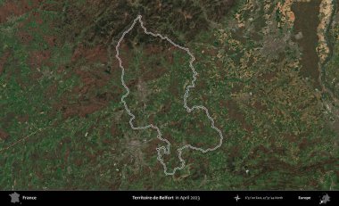 Territoire-de-Belfort. Nisan 2023 'te çekilen Copernicus Sentinel karolarından oluşan bir uydu görüntüsünde Fransa' nın idari bölgesinin ana hatları belirlendi.