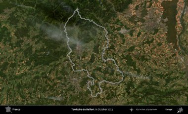 Territoire-de-Belfort. Copernicus Sentinel 'in Ekim 2023' te çekilen uydu görüntüsünde Fransa 'nın idari bölgesinin ana hatları belirlendi.