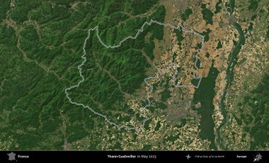 Thann-Guebwiller. Mayıs 2023 'te çekilen Copernicus Sentinel karolarından oluşan bir uydu görüntüsünde Fransa' nın idari bölgesinin ana hatları belirlendi.